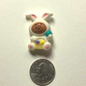 Vintage Russ Easter Bunny Teddy Bear Eggs Basket Brooch Pin ADORABLE